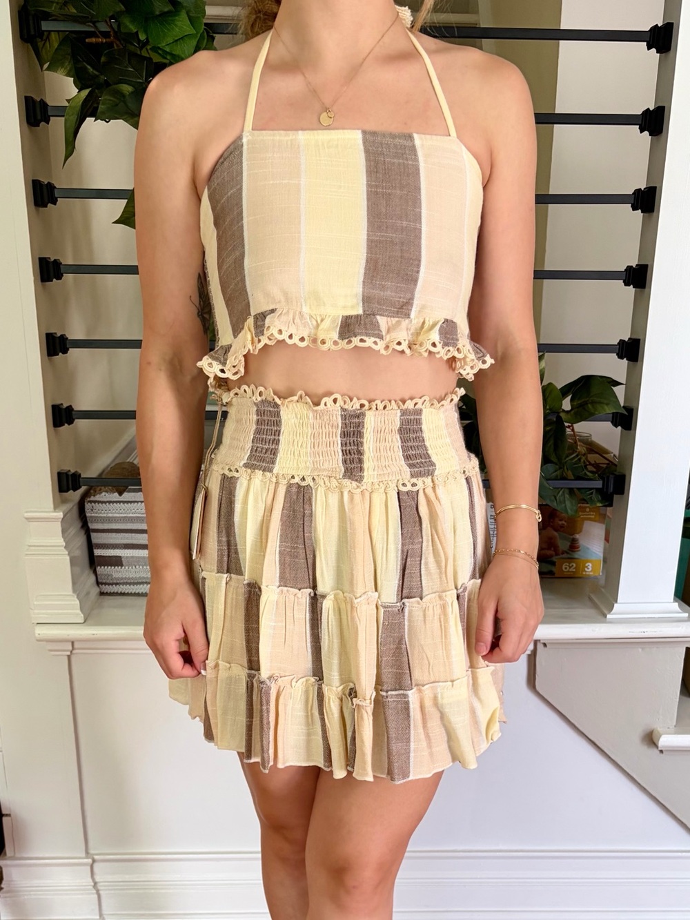 Surf Gypsy Striped 2 Piece Halter Crop Top Skirt Set NWT Size Small